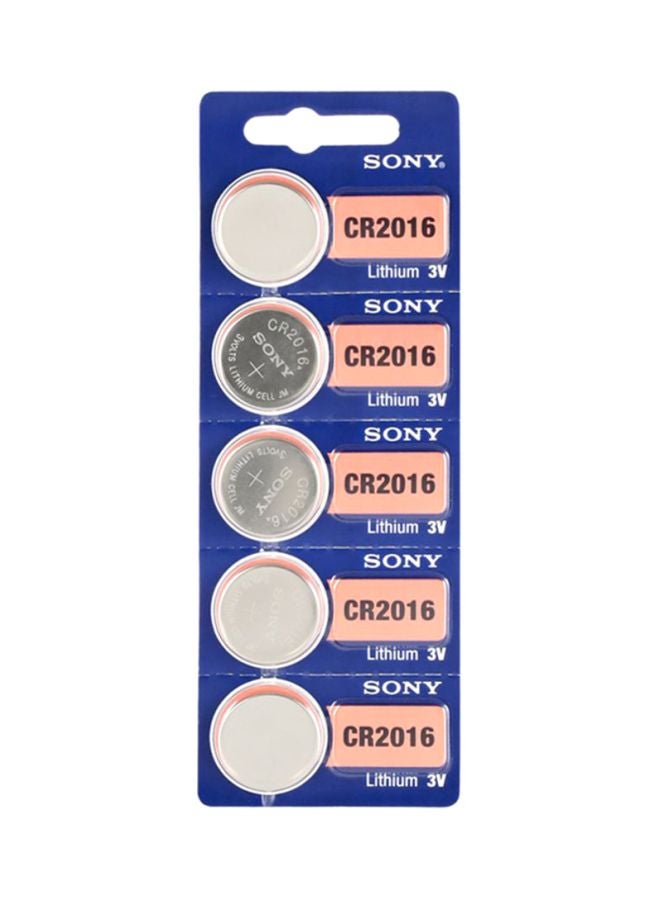 Sony Pack Of 5 CR2016 Coin Lithium Battery Silver