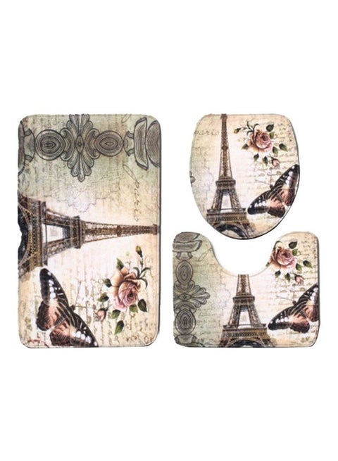3-Piece Bath Mat Accessory Set Beige/Pink/Green
