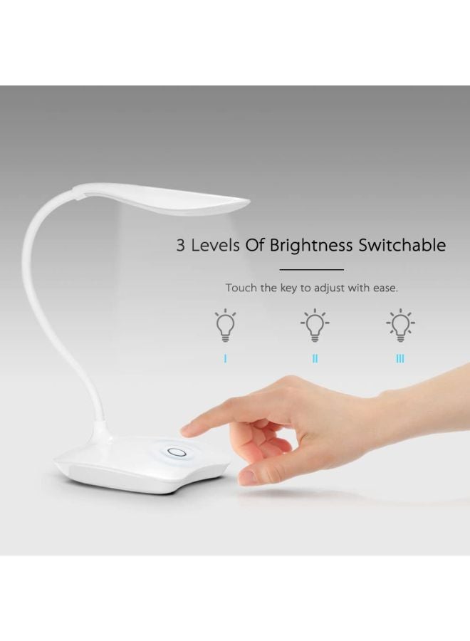 Decdeal - Ultralight  LED USB Rechargeable Dimmable Eye-Caring Desk Lamp Touch Control With 360° Rotatable Head Flexible Hose White 0.152kg - Image 1