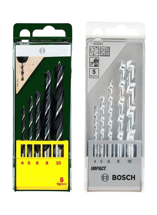 بوش طقم لقم مثقاب الخشب مصنوعة من الستانلس ستيل مكون من 5 قطع فضي 4, 5, 6, 8, 10 - Image 1