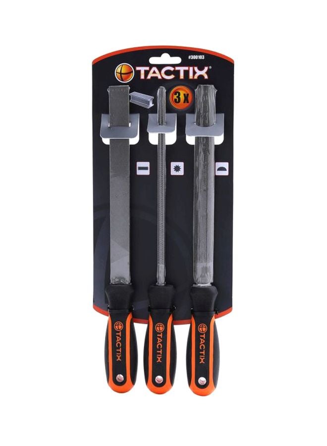 Tactix Metal File Set - Ergonomic Soft-Grip Handles, 200Mm (8 Inches) Files In Flat, Round, And Half-Round Shapes, Second Cut File, For Wood And Metal Work, Black/Orange- 300103 Black/Orange/Silver  - Image 1