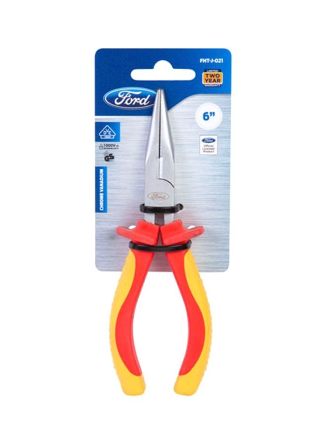 Ford Heavy Duty Crv Vde Long Nose Plier With A Soft Grip Handle Red/Orange/Silver 6inch - Image 2
