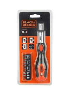 BLACK+DECKER 10 Pieces Bimaterial Steel Multibit Ratcheting Screwdriver with Bits, Orange/Black - BDHT68127, 2 Years Warranty Black/Orange  - Image 1