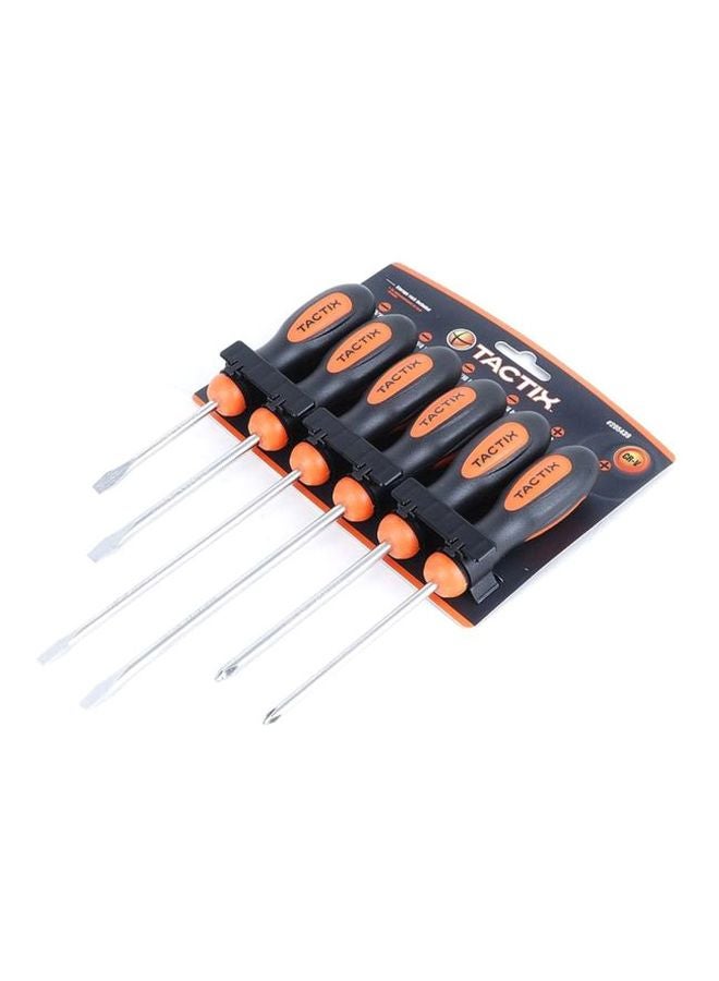 Tactix - 6 Pcs Basic Screwdriver Set, 2 Phillips And 4 Flat, Professional Cushion Grip, Chrome-Vanadium Steel Blade, 6-Piece Hand Tools Set For Diy, Professional, And Electrical Work- 205439 Black/Orange/Silver - Image 1