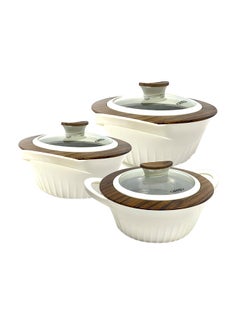 JAYPEE 3-Piece Oliwood Glass Lid  Casserole Set Beige  - Image 1