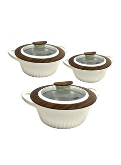JAYPEE 3-Piece Oliwood Glass Lid  Casserole Set Beige  - Image 2