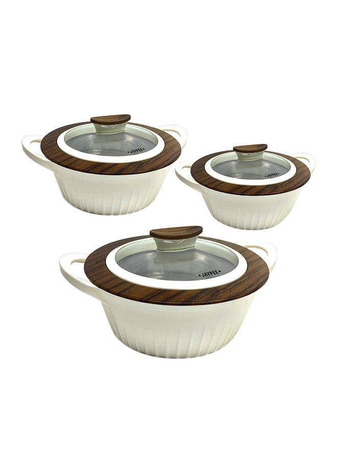 JAYPEE 3-Piece Oliwood Glass Lid  Casserole Set Beige  - Image 2
