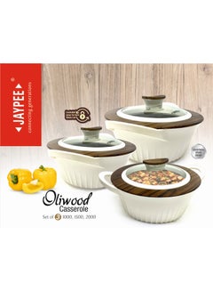 JAYPEE 3-Piece Oliwood Glass Lid  Casserole Set Beige  - Image 4