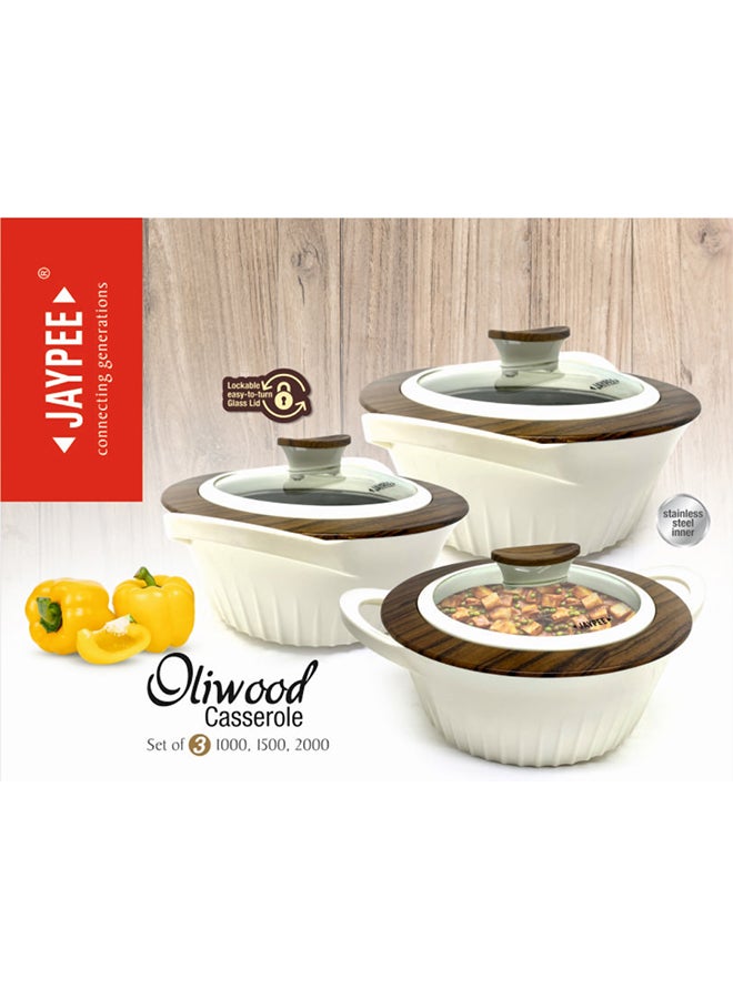 JAYPEE 3-Piece Oliwood Glass Lid  Casserole Set Beige  - Image 4