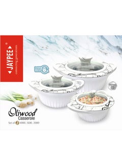 JAYPEE 3-Piece Oliwood Glass Lid  Casserole Set White  - Image 3