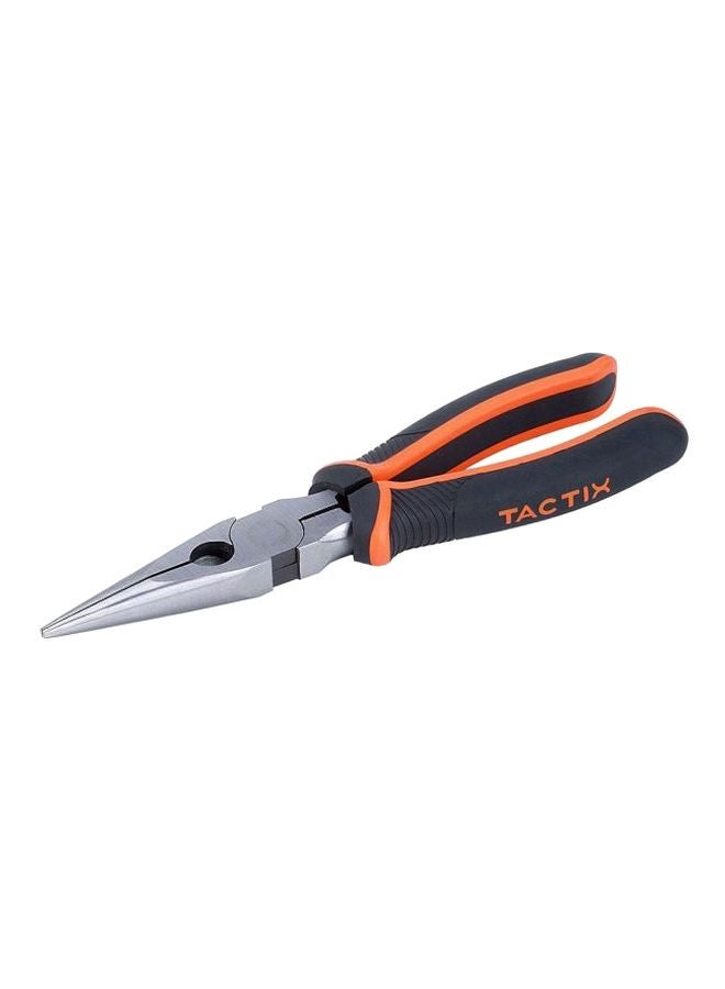 Tactix Long Needle Nose Pliers 8 Inches (200Mm), Chrome-Nickel Steel, Soft Grip With Wire Cutter, Long Nose Cutting Pliers For Home, Jewelry, Crafts- 200003 Black/Orange 20cm 