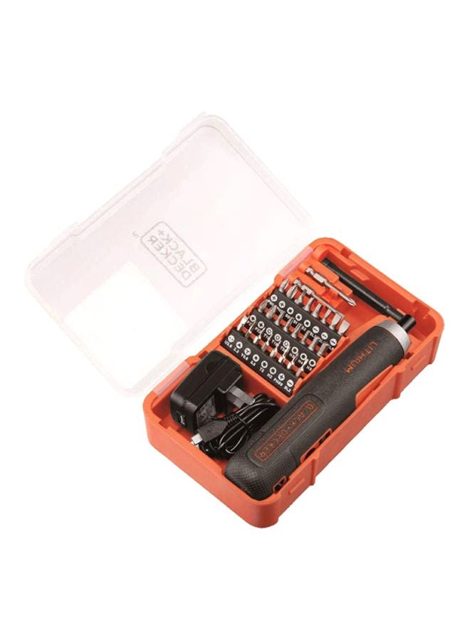 BLACK+DECKER - 4V 5Nm Li-Ion Cordless Electric Push & Go Screwdriver with 27 Pieces Accessories in Kitbox for Screwdriving, Fastening and Wire Stripping, Orange/Black - BD40K27-B5 Orange/Silver/Black - Image 1