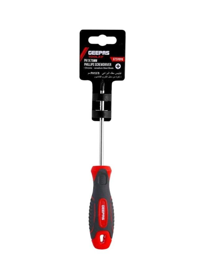 GEEPAS Professional Screwdriver (6.5*75mm)-Phillips, Soft Grip Rubber Insulated Handle with Hanging Loop | Ideal for DIYer, Mechanics, Electricians & More | Bi-Coloured Silver/Black/Red 6.5x75mm  - Image 3