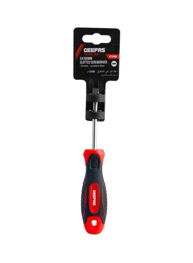 GEEPAS Precision Screwdriver | Slotted Screwdriver | with Soft Grip Rubber Insulated Ergonomic Handle - CR-V Build, Magnetic Tip and Hanging Hole for Easy Carry - Bi-colored - (SL 5x100mm) Silver/Black/Red 5x100mm  - Image 2