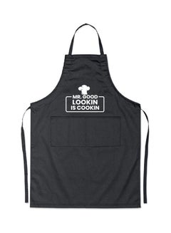 Mr. Good Lookin Is Cookin Printed Apron Black/White 98x69.5cm