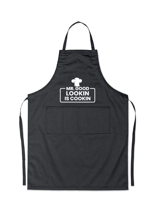 Generic - Mr. Good Lookin Is Cookin Printed Apron Black/White 98x69.5cm - Image 1