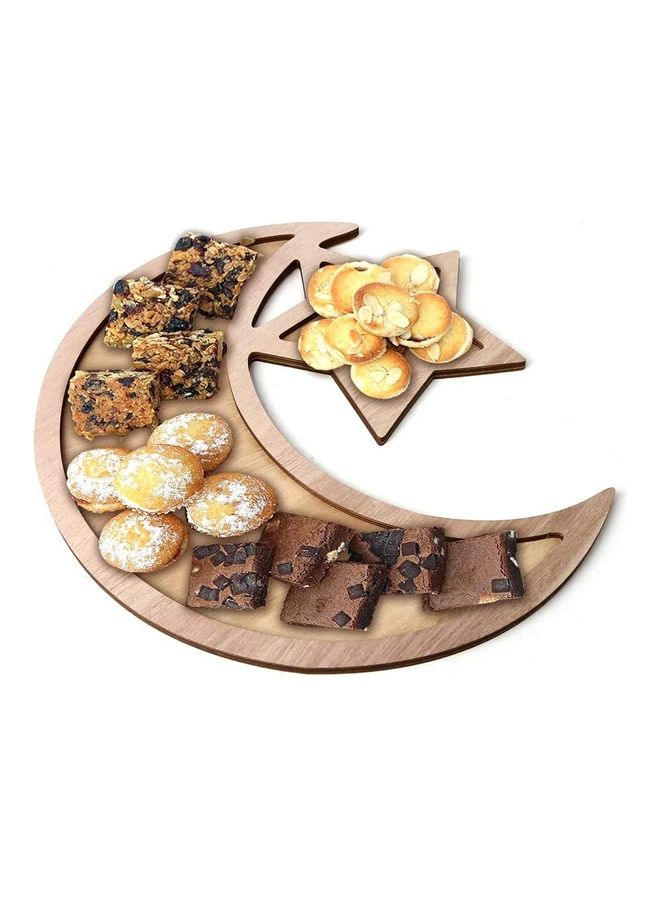 Generic - Wooden Ramadan Eid Mubarak Themed Dinner Plate Brown 35x33.3cm - Image 1