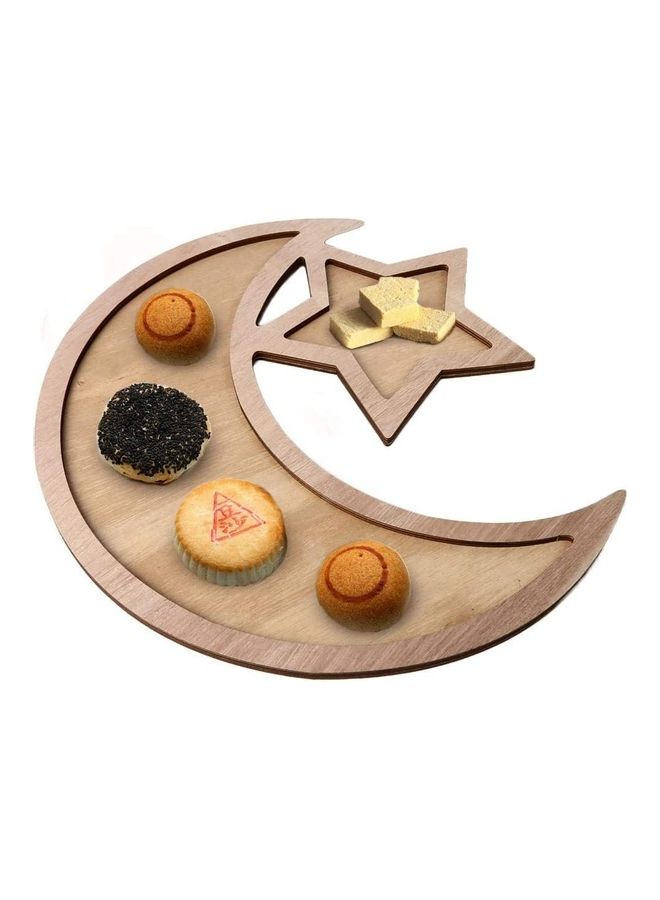 Generic - Wooden Ramadan Eid Mubarak Themed Dinner Plate Brown 35x33.3cm - Image 1