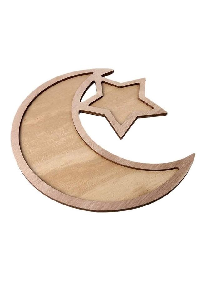 Generic - Wooden Ramadan Eid Mubarak Themed Dinner Plate Brown 35x33.3cm - Image 1