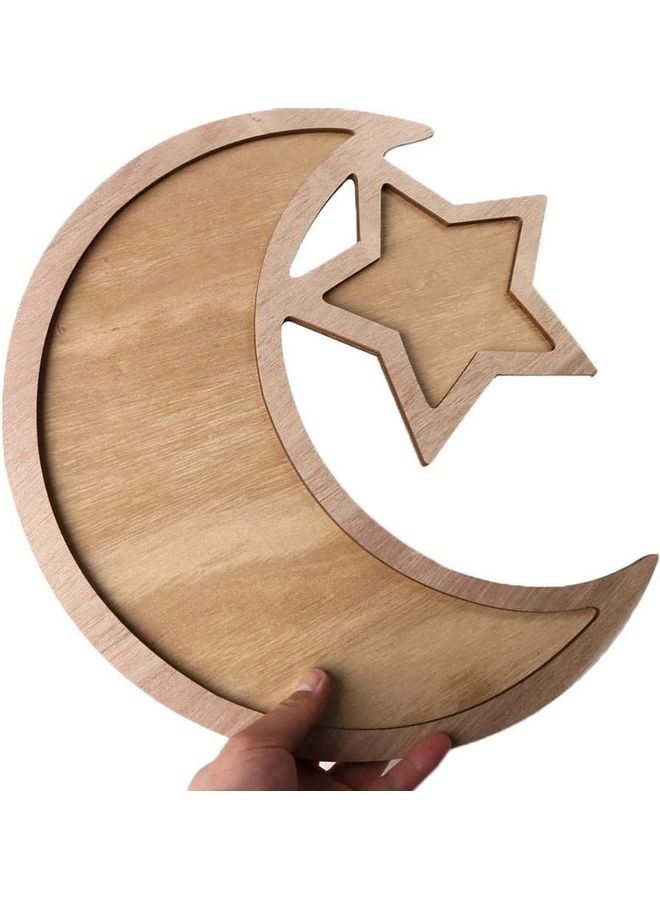 Generic - Wooden Ramadan Eid Mubarak Themed Dinner Plate Brown 35x33.3cm - Image 1