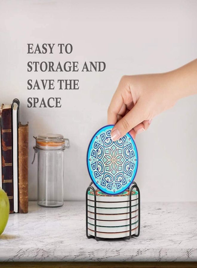 8 قطع من حاملات أكواب من أحجار الماندالا الممتصة متعدد الألوان  - Image 4