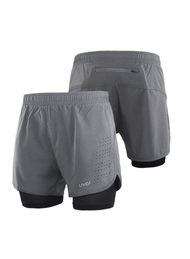 شورت رياضي للركض 2 في 1 رمادي - Image 2