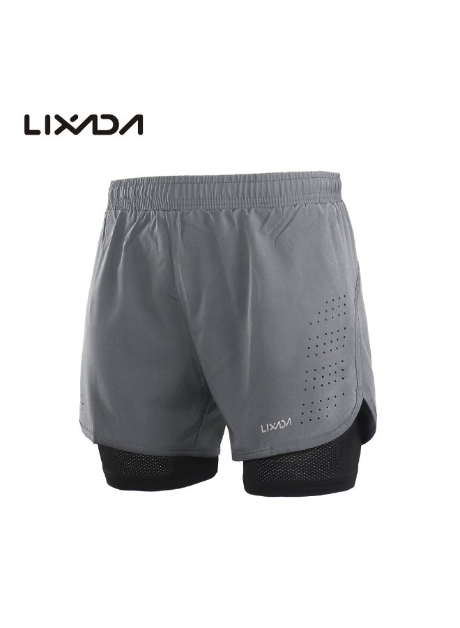شورت رياضي للركض 2 في 1 رمادي - Image 1