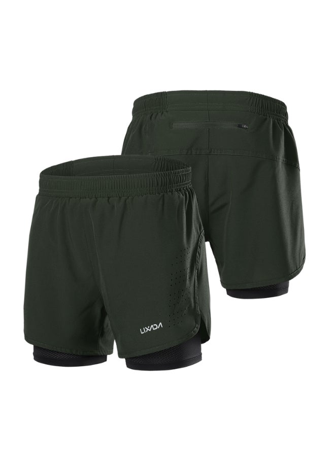 2-in-1 Running Shorts Army Green  - Image 3