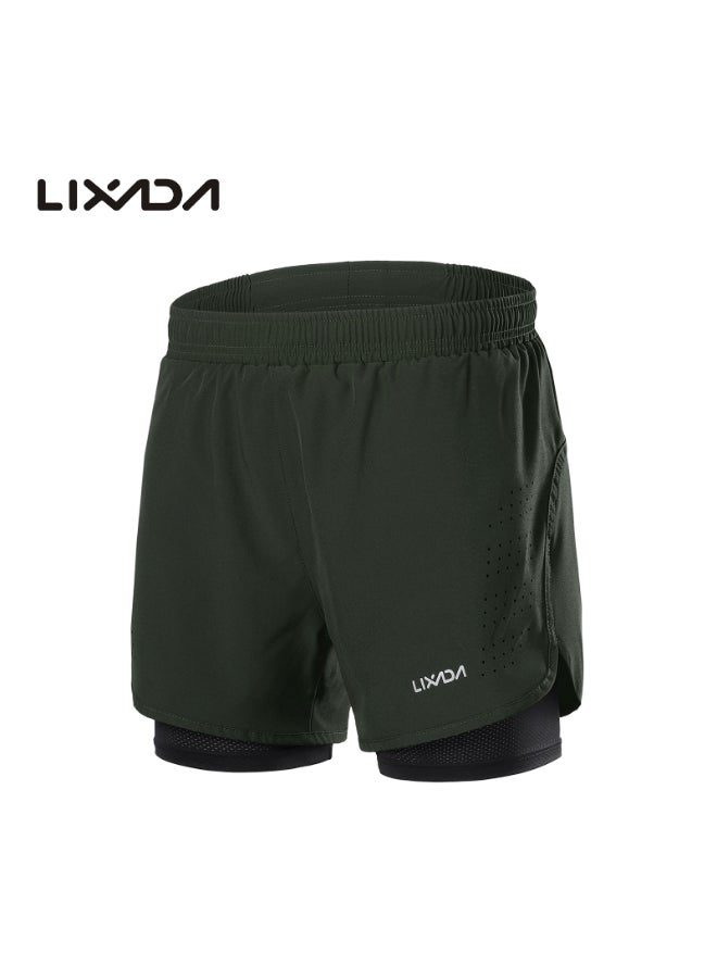 2-in-1 Running Shorts Army Green  - Image 1
