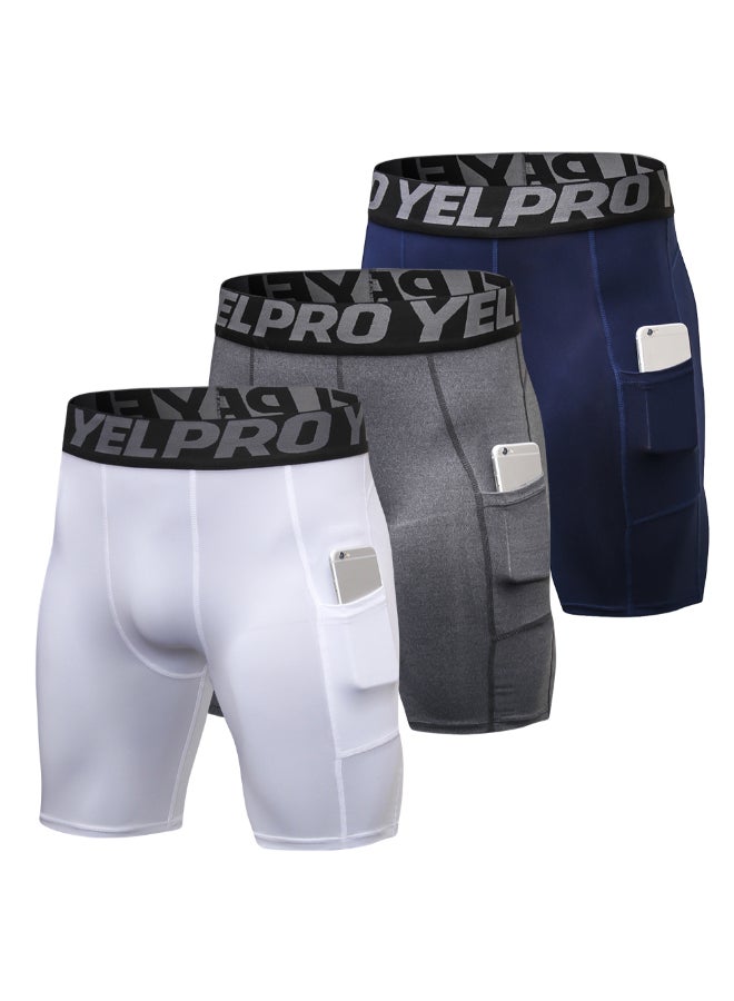 3-Pack Compression Shorts With Pocket Set Multicolour  - Image 1