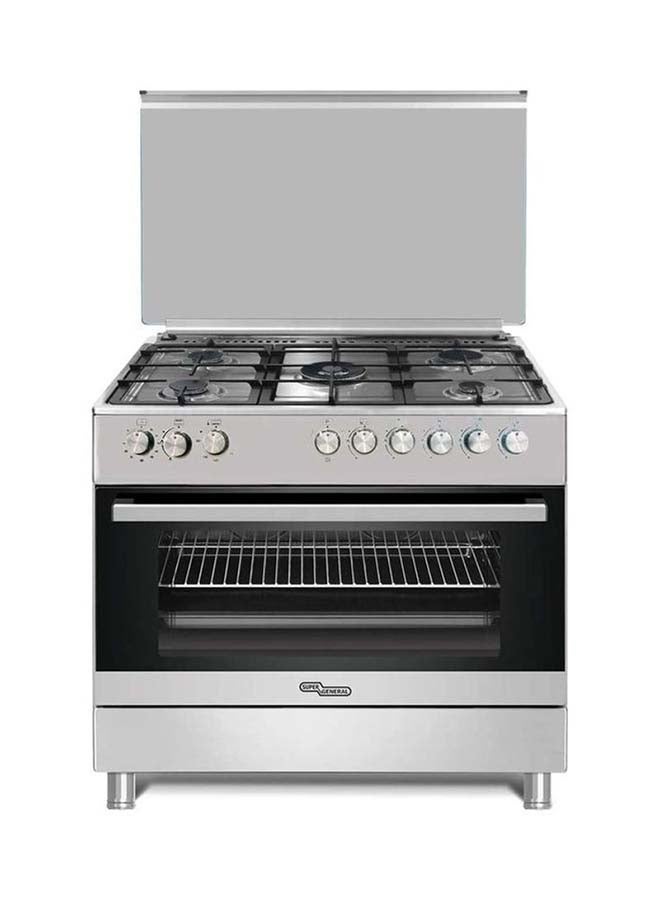 SUPER GENERAL 5 Burner Gas Cooker Full-Safety Thermostat Double-Rotisserie Automatic Ignition 90x60cm SGC9603FSHG silver  - Image 1