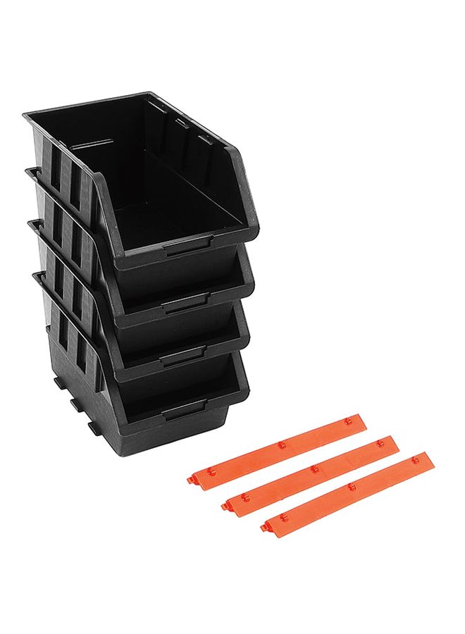 Tactix Tactix 4-Piece Black Storage Bin Set - Stackable Bins with Wall-Mountable Hangers, Sleek Black/Orange Design, Perfect for Home, Garage and Workshop, Dimensions: 15W x 24D x 12.8H cm- 320606 Black/Orange  - Image 1