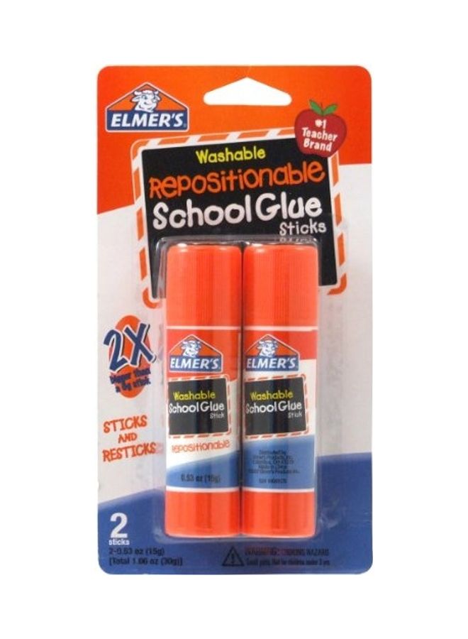 ELMER'S 2-Piece Repositionable Washable School Glue Stick Clear