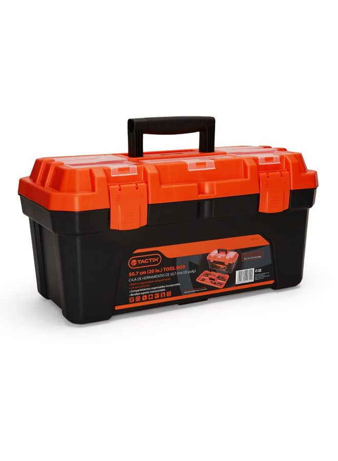 Tactix - 20 Inches Plastic Storage Tool Box Hd With Lift-Out Carry Tray, Built-In Organization Compartments, Black/Orange, Dimensions: 50.7W X 25.4D X 25.9H Cm- 320112 - Image 1