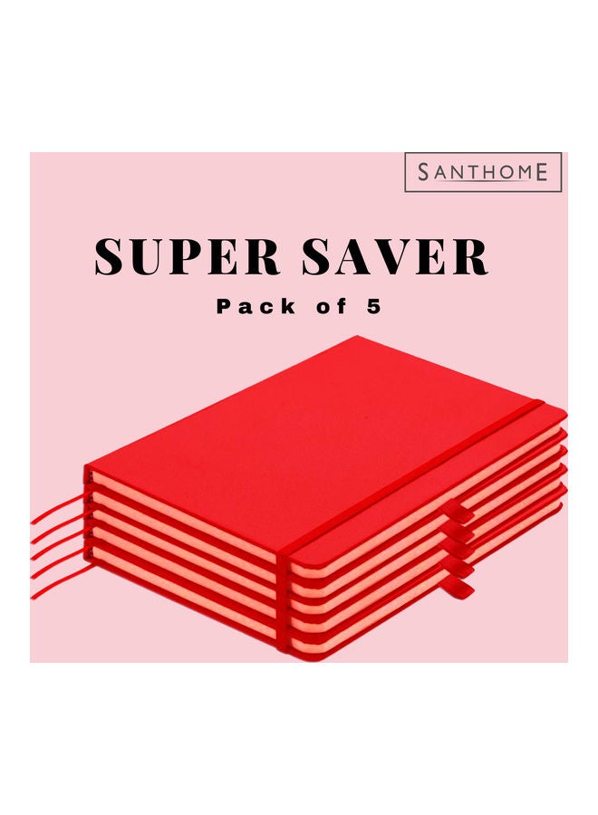 SANTHOME Pack Of 5 Classic Lined Notebook Red  - Image 2