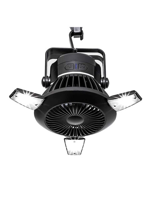 Solar Camping Fan With LED Lattern Black 15cm
