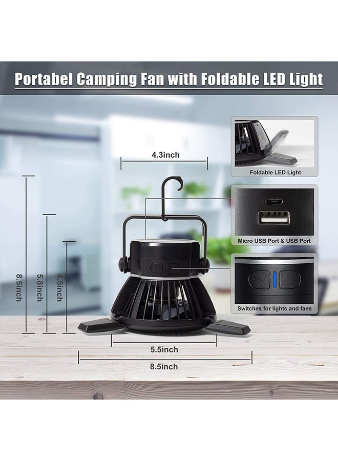 Solar Camping Fan With LED Lattern Black 15cm