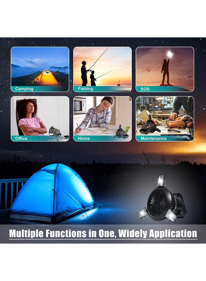 Solar Camping Fan With LED Lattern Black 15cm