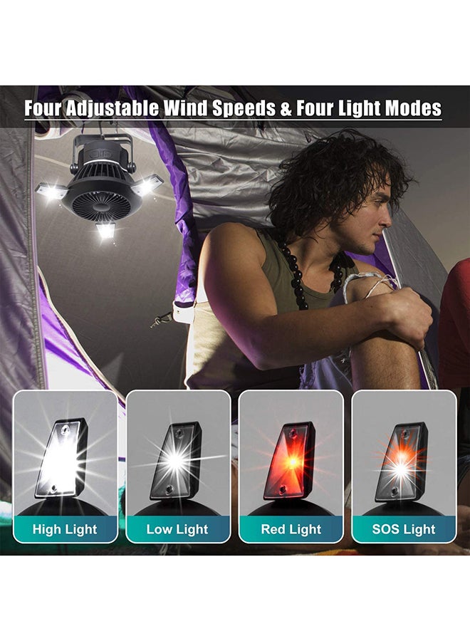 Solar Camping Fan With LED Lattern Black 15cm