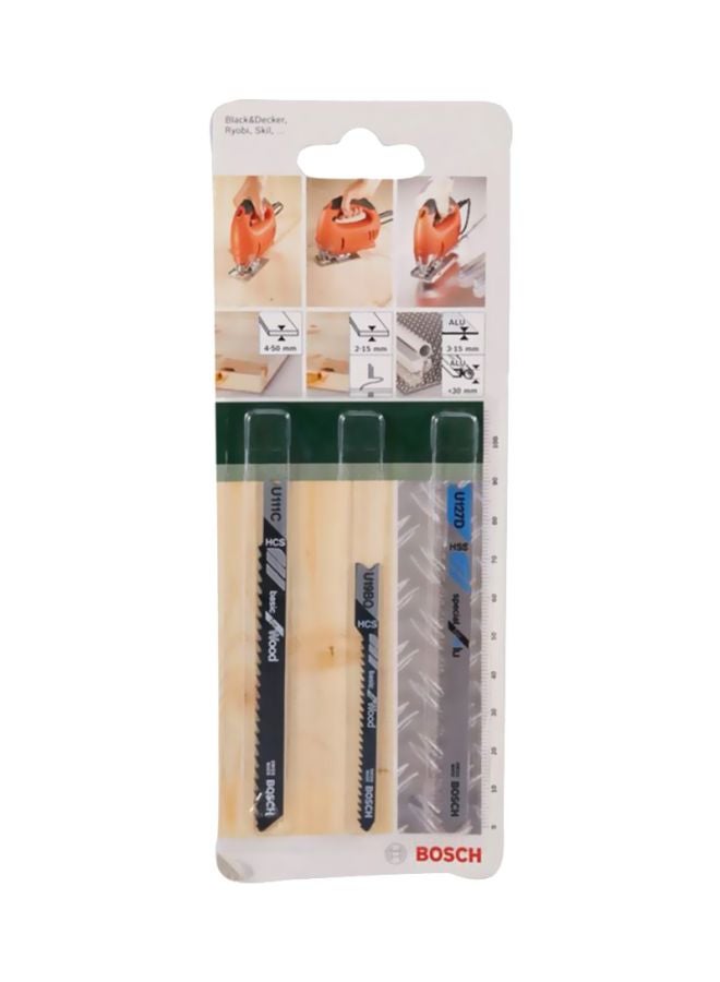 بوش مجموعة شفرات بساق على شكل حرف U لمنشار قطع النماذج من 3 قطع أسود/ فضي/ أزرق