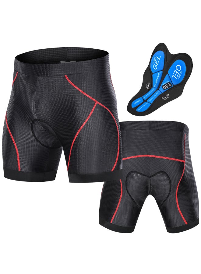 شورت مقاوم للانزلاق ومبطن ببطانة ثلاثية الأبعاد لركوب الدراجات أسود/ أحمر