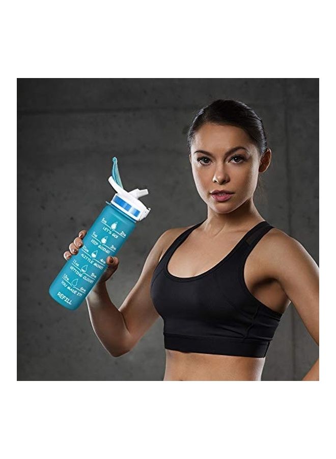 Generic - Motivational Water Bottle With Time Maker And Straw Blue - Image 1