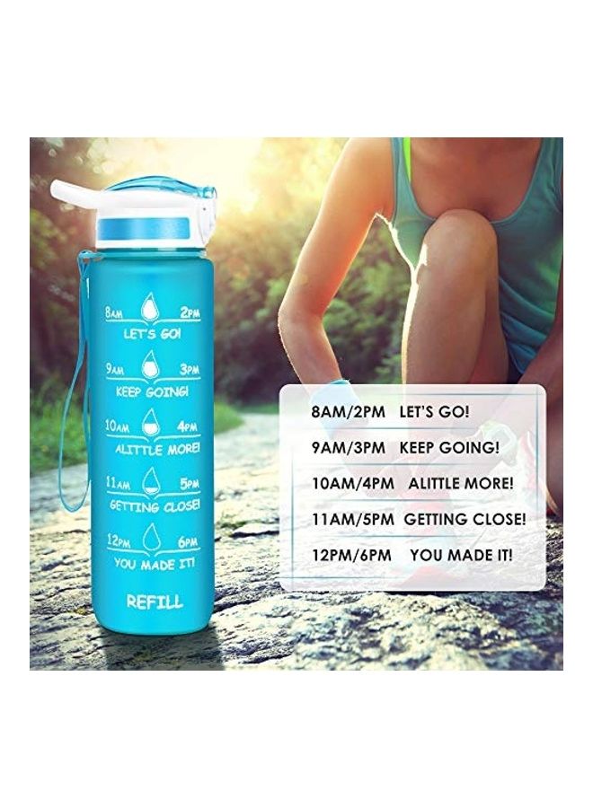 Generic - Motivational Water Bottle With Time Maker And Straw Blue - Image 1