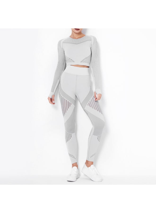 Generic - Hollow Out Crop Top And Leggings Set Grey - Image 1