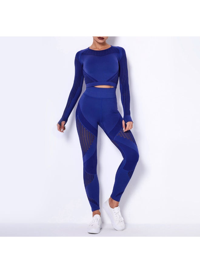 Generic - Hollow Out Crop Top And Leggings Set Blue - Image 1