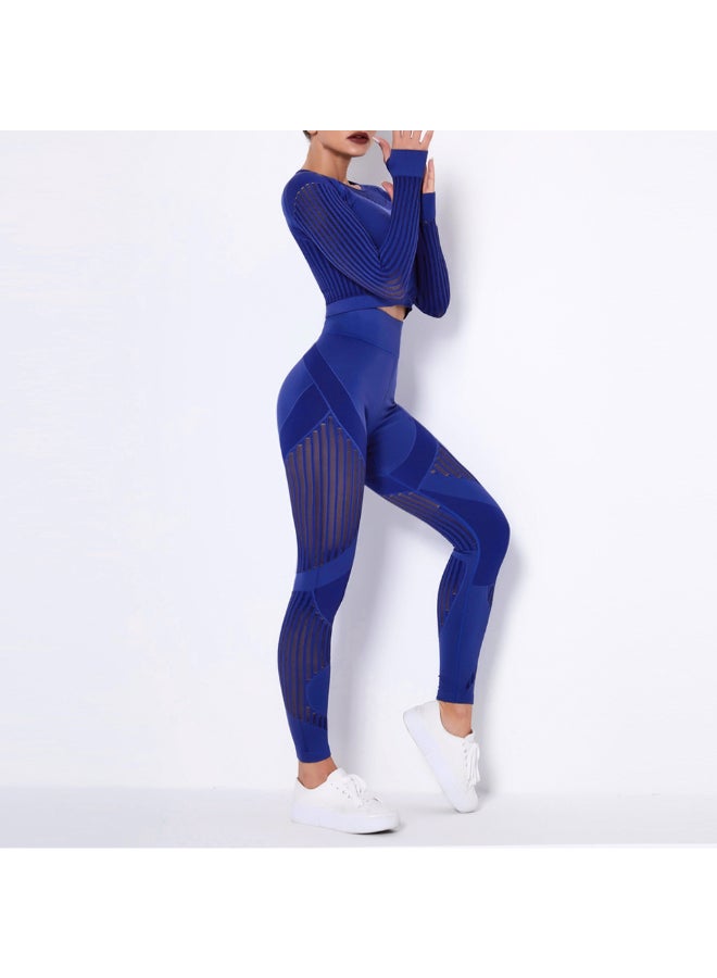 Generic - Hollow Out Crop Top And Leggings Set Blue - Image 1