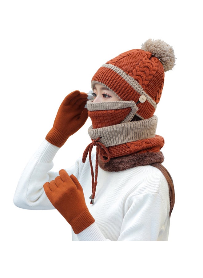 4-Piece Winter Neck Warm Scarf Set Brown