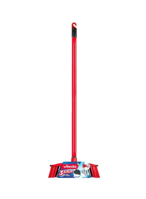 3 Action Indoor Floor Broom With Stick Red