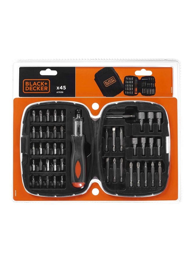 BLACK+DECKER 45 Pieces Ratchet Screwdriver Bit Set, A7039-Xj Black/Silver/Orange ‎30.6x4.5x35.8cm  - Image 2