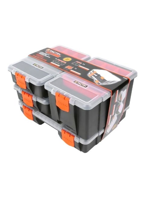 Hardware & Parts Organizers, 4 Piece Set Toolbox, Compartment Small Parts Organizer, Versatile And Durable Storage Tool Box, Removable Trays, Black/Orange- 320020 Black/Clear/Orange 23.01x29.01x18.01cm